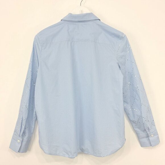 Talbots Light Blue White Stripe Silver Sparkle Diamond Pattern Button Up Shirt - Picture 10 of 16